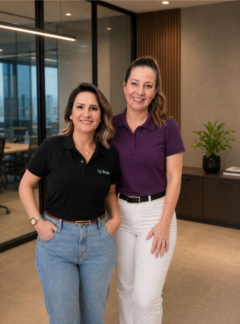 Ana Paula Urbano Cintra e Sabriane Delmonego, mentoras da Jornada CEP, sorrindo lado a lado em um escritório